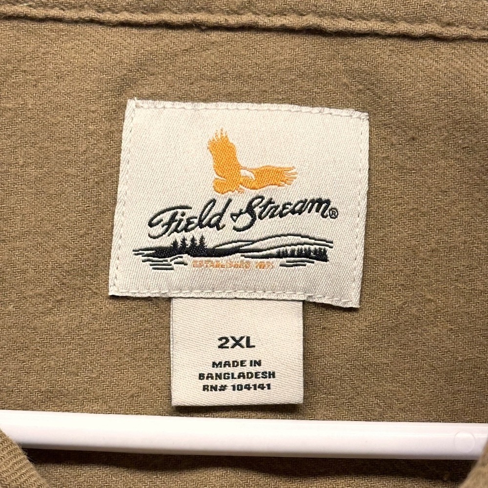 Field & Stream Flannel Shirt Mens 2XL Tan Brown Cotton Button Down Long Sleeve - Picture 7 of 10